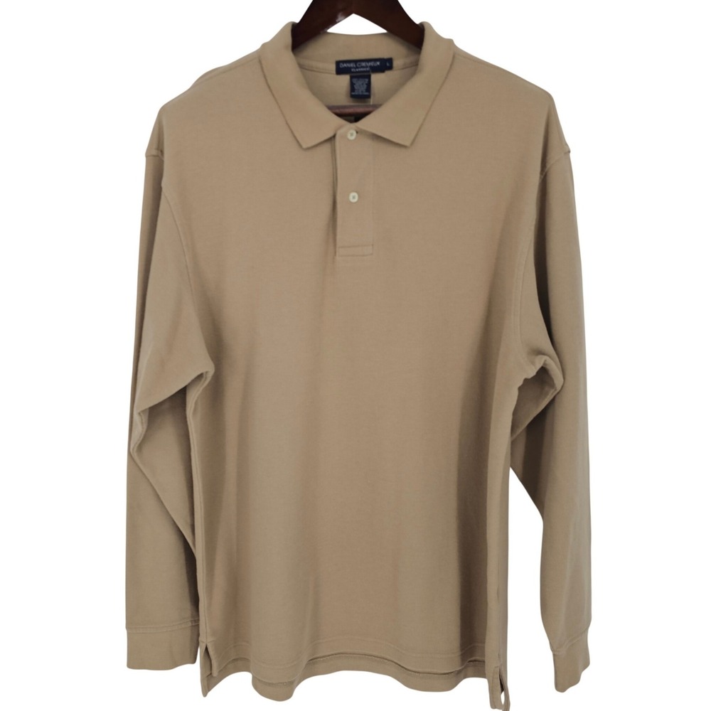 Daniel Cremieux Classics Mens Tan Chinchilla Long Sleeve Pique Polo Shirt Large